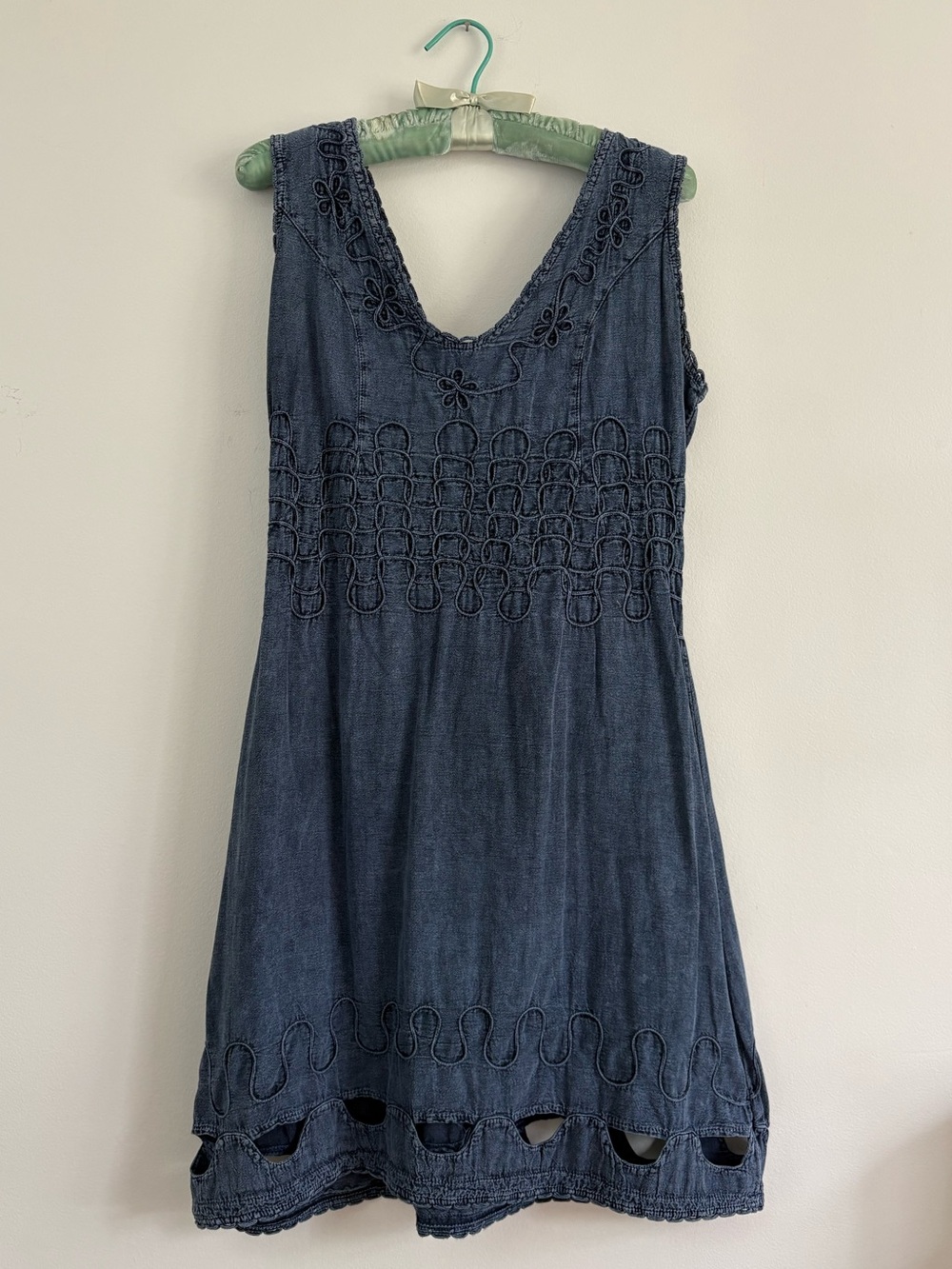 Vintage 90s Blanco V-Neck Cotton Soft Denim Cutout Dress Size Medium
